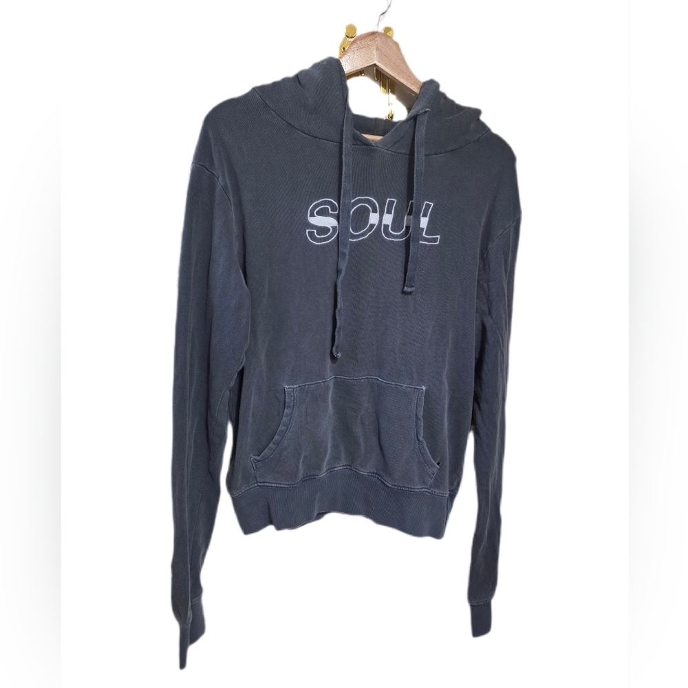 Soulcycle Washed Slate Blue V-Neck Hoodie Sweater - Women EUC